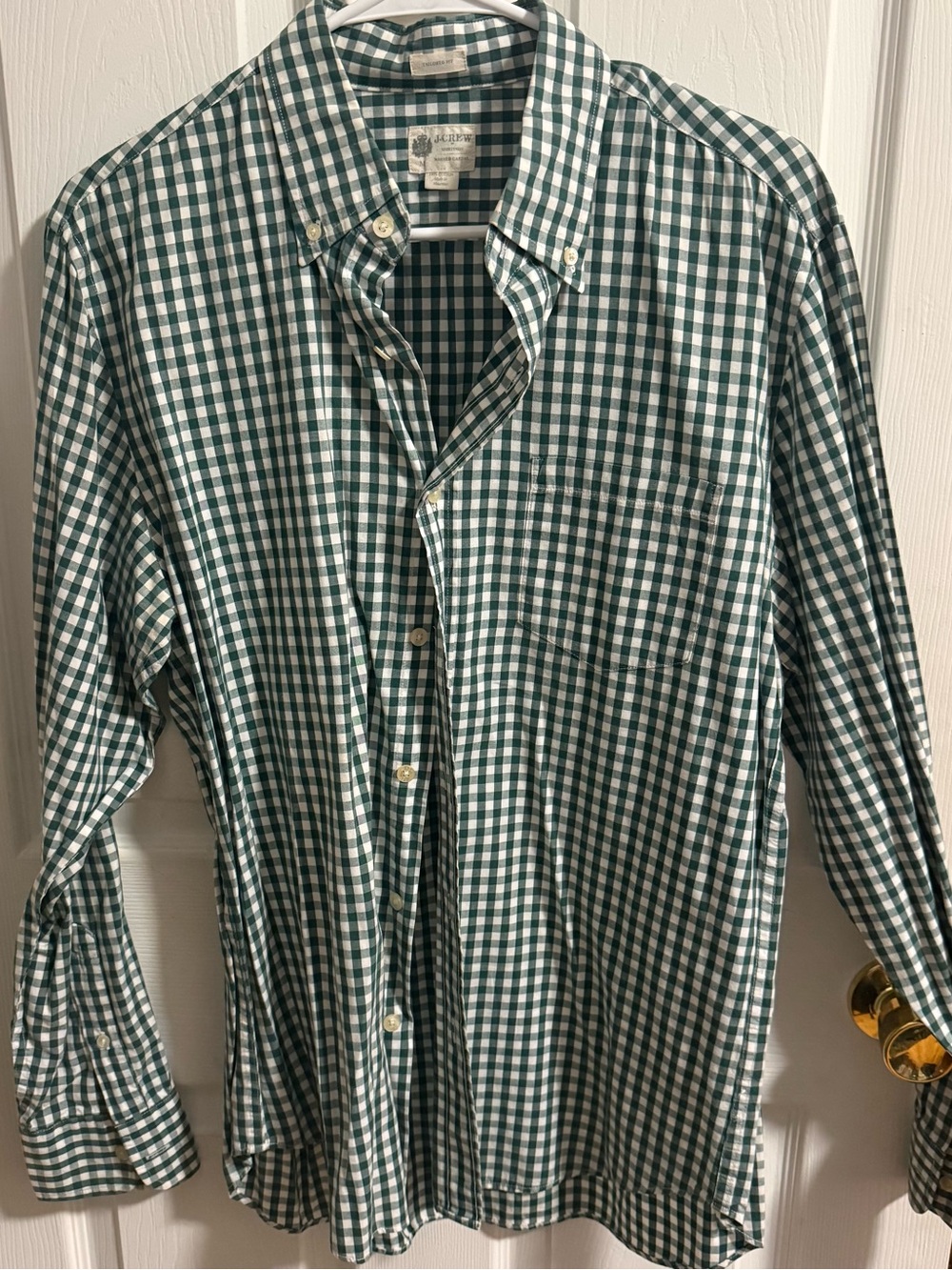 J. Crew Green and White Gingham Button-Down Shirt